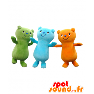 Maskottchen Teddy Yumo, eine grüne, eine blaue und orange - MASFR26969 - Yuru-Chara japanischen Maskottchen