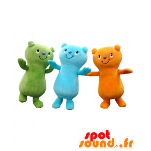 Mascottes teddy Yumo, een groene, een blauwe en een oranje - MASFR26969 - Yuru-Chara Japanse Mascottes