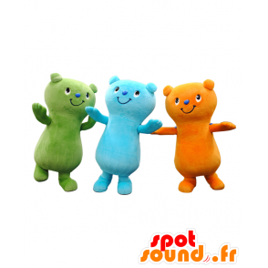 Mascots teddy Yumo, one green, one blue and one orange - MASFR26969 - Yuru-Chara Japanese mascots