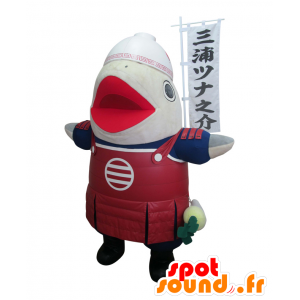 Mascot Miura atum, atum branco, azul e vermelho gigante - MASFR26971 - Yuru-Chara Mascotes japoneses