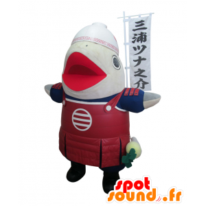 Mascot Miura Tuna, hvit tunfisk, blå og rød kjempe - MASFR26971 - Yuru-Chara japanske Mascots