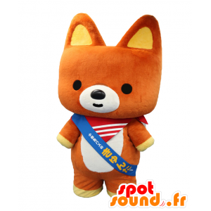 Mascotte de Kyunta, petit chiot marron et jaune avec un bandana - MASFR26977 - Mascottes Yuru-Chara Japonaises