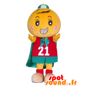 Mascotte Mihama Chama, gigante arancione con un mantello verde - MASFR26979 - Yuru-Chara mascotte giapponese