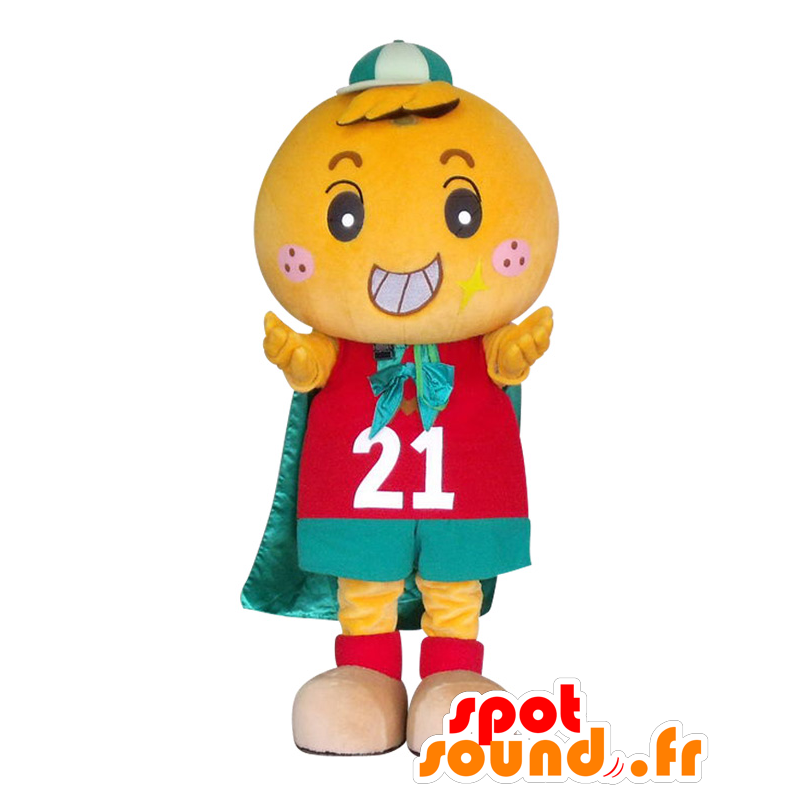 Mascotte Mihama Chama, gigante arancione con un mantello verde - MASFR26979 - Yuru-Chara mascotte giapponese