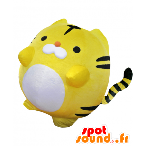 Mascotte grande gatto giallo, bianco e nero, paffuto e divertente - MASFR26980 - Yuru-Chara mascotte giapponese