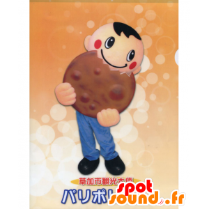 Mascot Paripori kun jongen met een taart Soka Senbei - MASFR26981 - Yuru-Chara Japanse Mascottes
