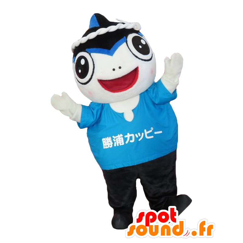 Mascota Kappy, tiburón negro, blanco y azul Katsuura - MASFR26982 - Yuru-Chara mascotas japonesas