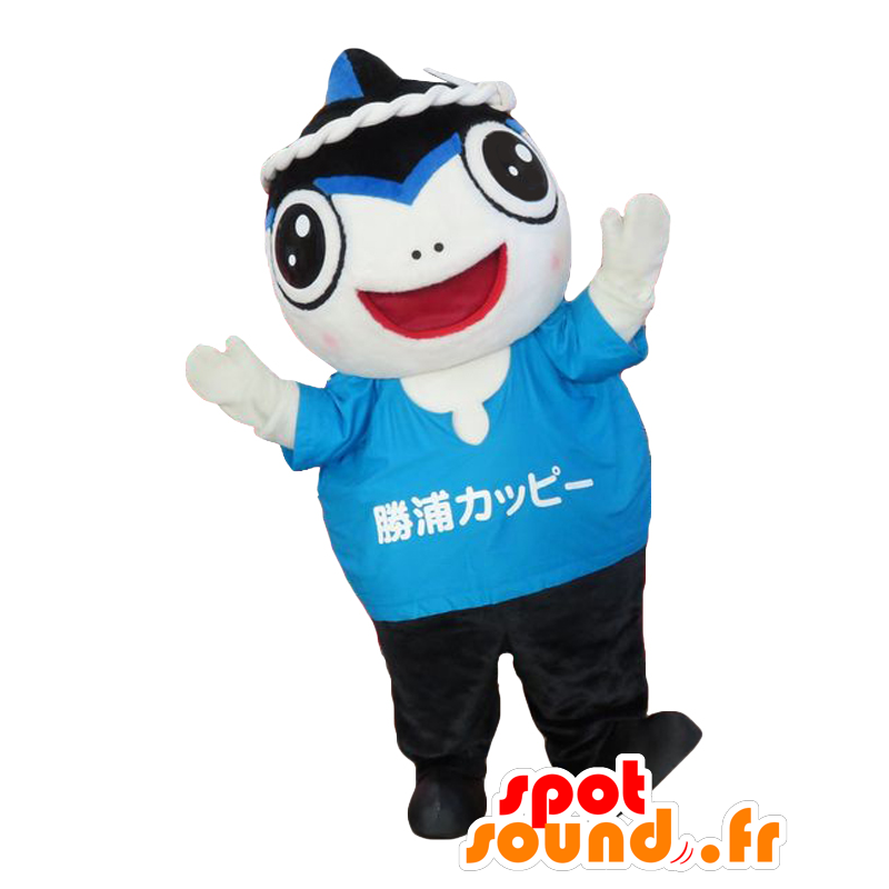 Mascotte de Kappy, de requin noir, blanc et bleu de Katsuura - MASFR26982 - Mascottes Yuru-Chara Japonaises