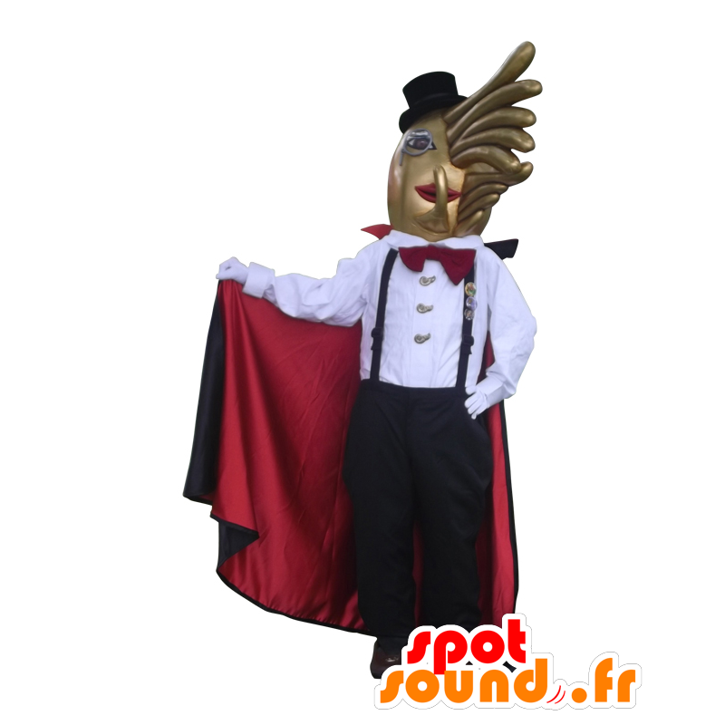 Mascot Baron Cyst, gylden fisk i meget elegant outfit -