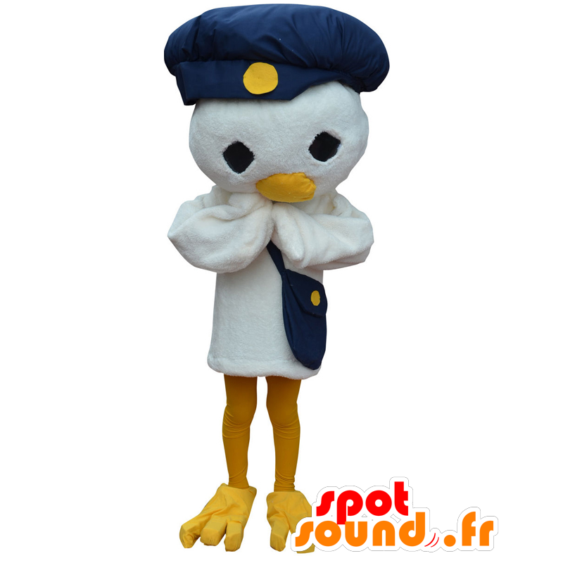Χαιρετισμός-kun μασκότ, λευκό πουλί με ένα καπάκι - Ιαπωνικές μασκότ Yuru-Chara - MASFR26990 - SpotSound.fr