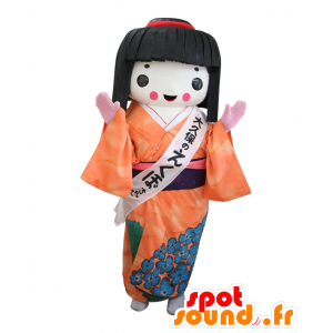 Dimple-chan mascot, Japanese woman in traditional dress - MASFR26991 - Yuru-Chara Japanese mascots