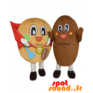 Mascotte di Coin-chan e Hula Be, 2 mascotte rotonde, marrone - MASFR26996 - Yuru-Chara mascotte giapponese