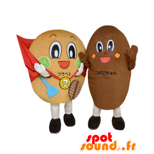 Mascotes da Coin-chan e Hula Seja, 2 mascotes redondos, marrom - Mascotes Yuru-Chara Japoneses - MASFR26996 - SpotSound.fr