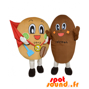 Mascotes da Coin-chan e Hula Seja, 2 mascotes redondos, marrom - Mascotes Yuru-Chara Japoneses - MASFR26996 - SpotSound.fr