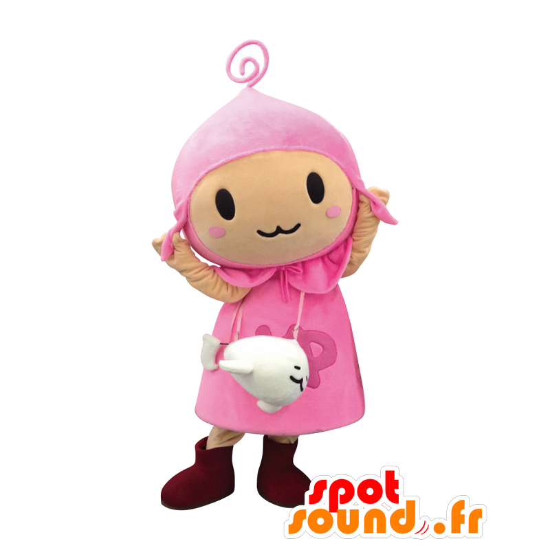 Mascot Yumetchi gekleed meisje in roze met een zegel - MASFR27004 - Yuru-Chara Japanse Mascottes