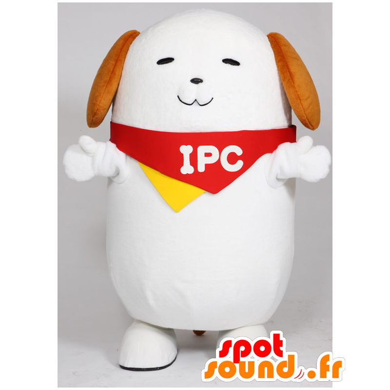 Mascotte de Pochawan, gros chien blanc avec un foulard - MASFR27009 - Mascottes Yuru-Chara Japonaises
