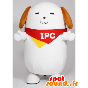 Pochawan maskot, stor vit hund med en halsduk - Spotsound maskot