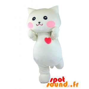 Valkoinen kissa maskotti punainen sydän - MASFR27010 - Mascottes Yuru-Chara Japonaises