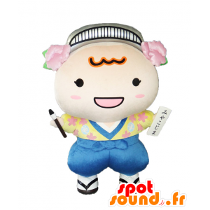 Osaka Miyakojima-ku maskot, lyserød gris med overall -