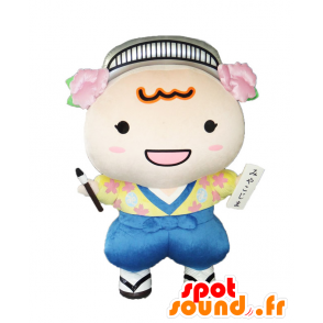 Mascotte Osaka Miyakojima-ku, cerdo rosado con un mono - MASFR27014 - Yuru-Chara mascotas japonesas