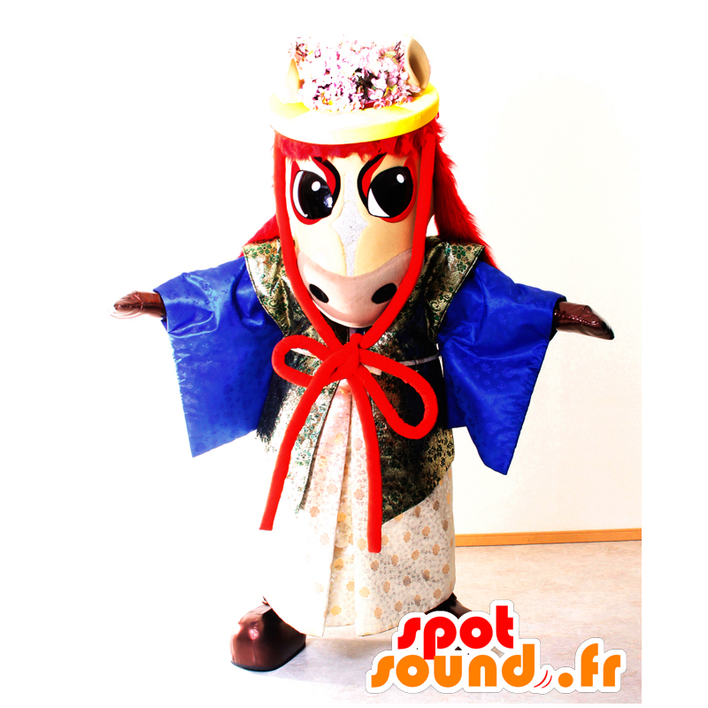 Mascotte de Ba-kun, cheval blanc et rouge costumé - MASFR27020 - Mascottes Yuru-Chara Japonaises