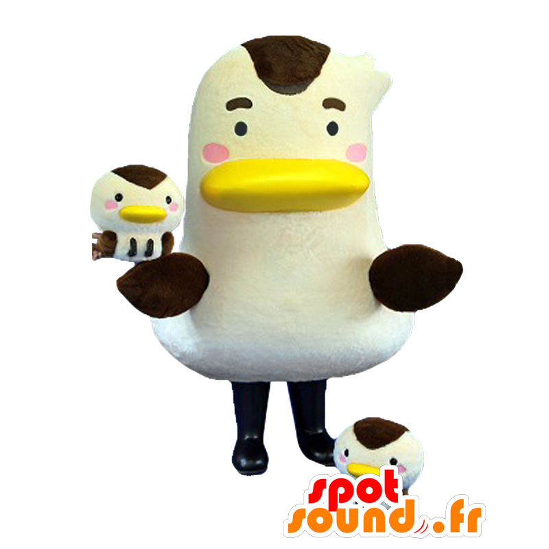 Abunaikamo mascotte, gigante anatra bianco e nero con piccoli - MASFR27025 - Yuru-Chara mascotte giapponese