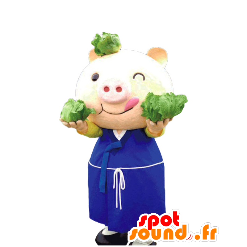 Μασκότ Kanna-kun, ροζ χοίρου με μπλε κιμονό - Ιαπωνικές μασκότ Yuru-Chara - MASFR27028 - SpotSound.fr
