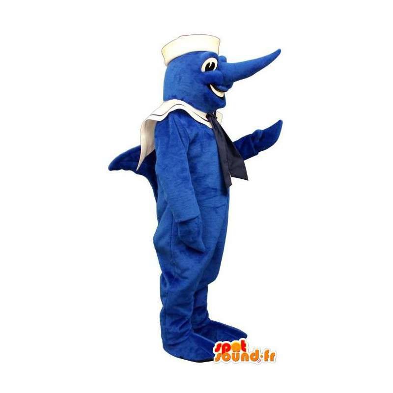 Mascot blue swordfish dressed sailor. Costumes swordfish - MASFR006995 - Mascots fish