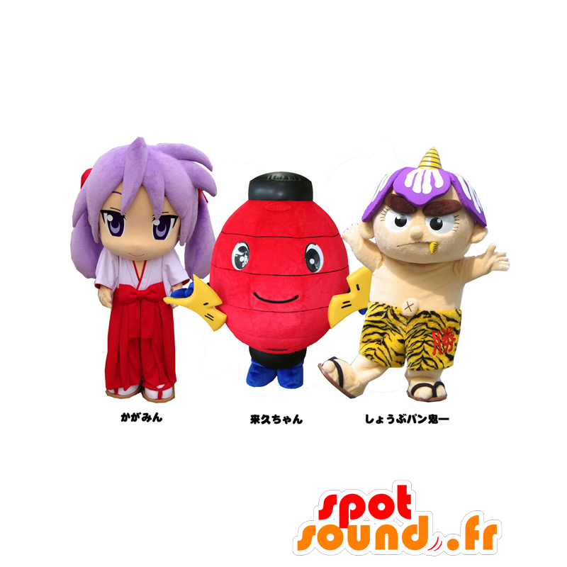 Mascottes Iris Brood Raihisa chan en Kagami - 3 mascottes - MASFR27033 - Yuru-Chara Japanse Mascottes