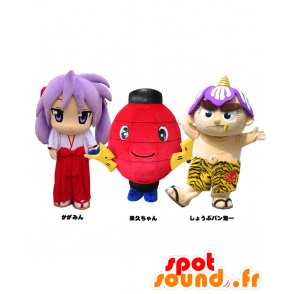 Maskoter Iris Brød Raihisa chan og Kagami - 3 maskoter - MASFR27033 - Yuru-Chara japanske Mascots