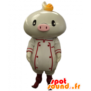 Mascotte Nick Mann, maiale bianco e rosa con grembiule - MASFR27041 - Yuru-Chara mascotte giapponese