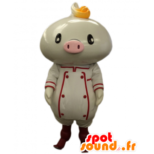 Nick Mann maskot, hvid og lyserød gris med forklæde - Spotsound