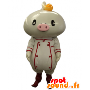 Mascotte de Nick Mann, cochon blanc et rose avec un tablier - MASFR27041 - Mascottes Yuru-Chara Japonaises