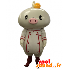 ニックマンのマスコット、エプロン付きの白とピンクの豚-MASFR27041-日本のゆるキャラのマスコット