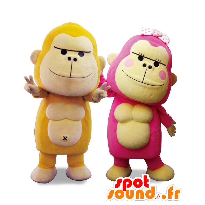 Maskoter av Gori Pop och Gorie, 2 färgglada gorillor -