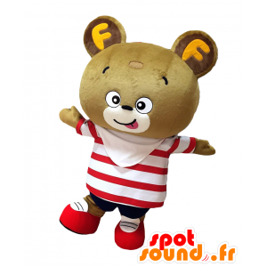 Mascotte de Harapekoku chan, nounours marron avec une marinière - MASFR27043 - Mascottes Yuru-Chara Japonaises