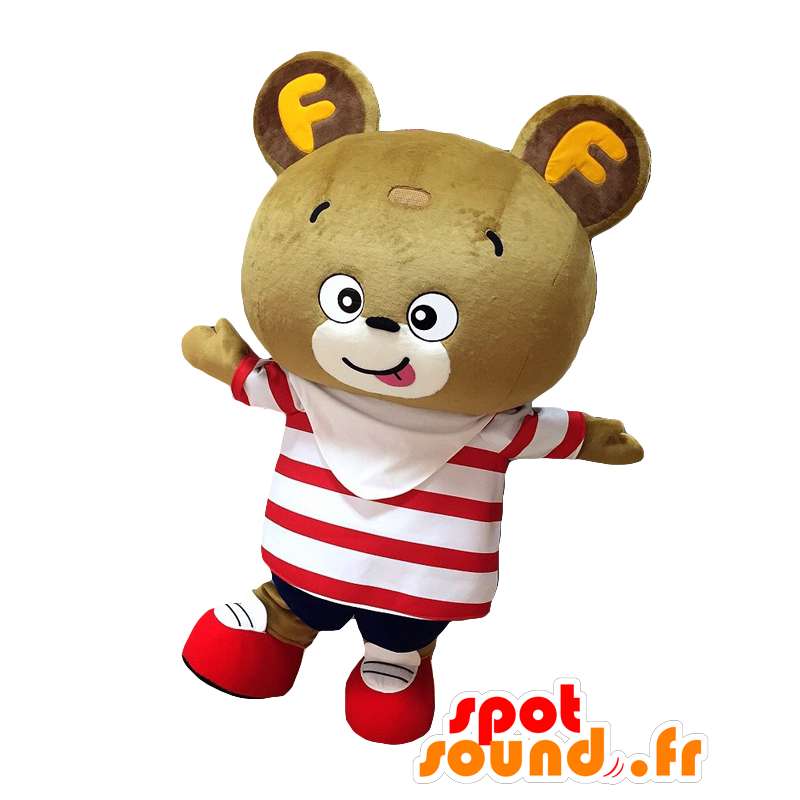 Mascotte de Harapekoku chan, nounours marron avec une marinière - MASFR27043 - Mascottes Yuru-Chara Japonaises