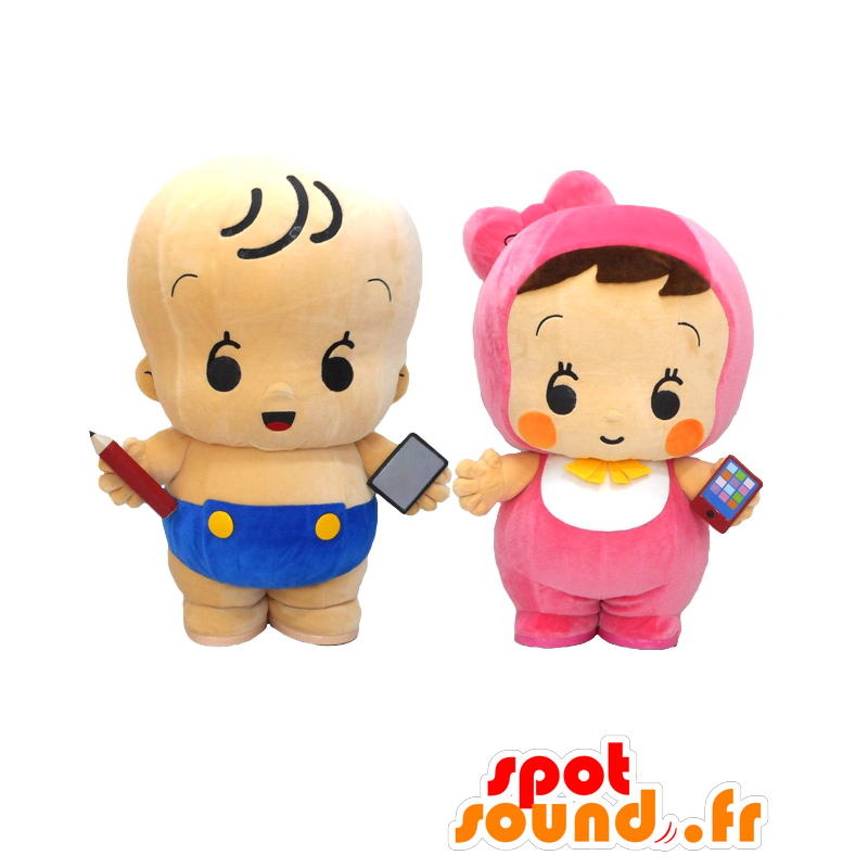 Mascottes Sensasu Kun en Mirai chan - 2 baby's mascottes - MASFR27049 - Yuru-Chara Japanse Mascottes
