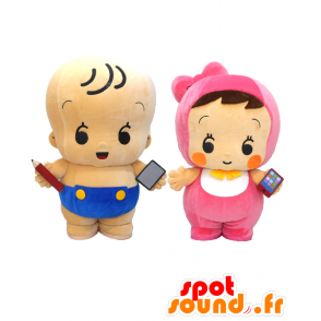 Mascottes Sensasu Kun en Mirai chan - 2 baby's mascottes - MASFR27049 - Yuru-Chara Japanse Mascottes