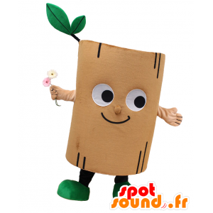 Mascotte de Go-kun, morceau de bois souriant, marron et vert - MASFR27051 - Mascottes Yuru-Chara Japonaises