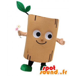 Go-kun maskot, smilende stykke træ, brun og grøn - Spotsound