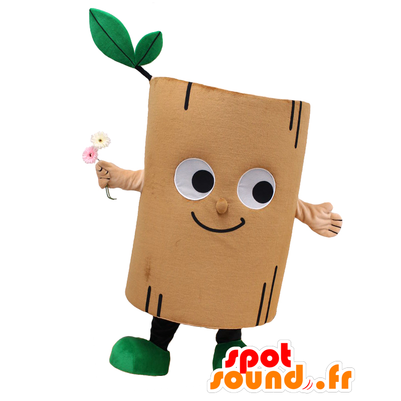 Mascotte de Go-kun, morceau de bois souriant, marron et vert - MASFR27051 - Mascottes Yuru-Chara Japonaises