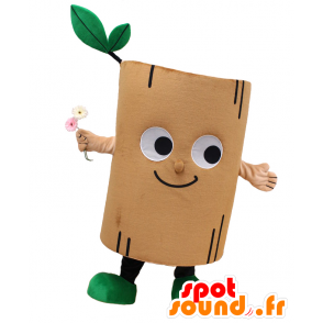 Mascotte de Go-kun, morceau de bois souriant, marron et vert - MASFR27051 - Mascottes Yuru-Chara Japonaises