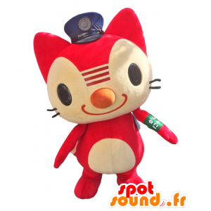 カニヤンのマスコット、警察の帽子をかぶった赤い猫-MASFR27052-日本のゆるキャラのマスコット