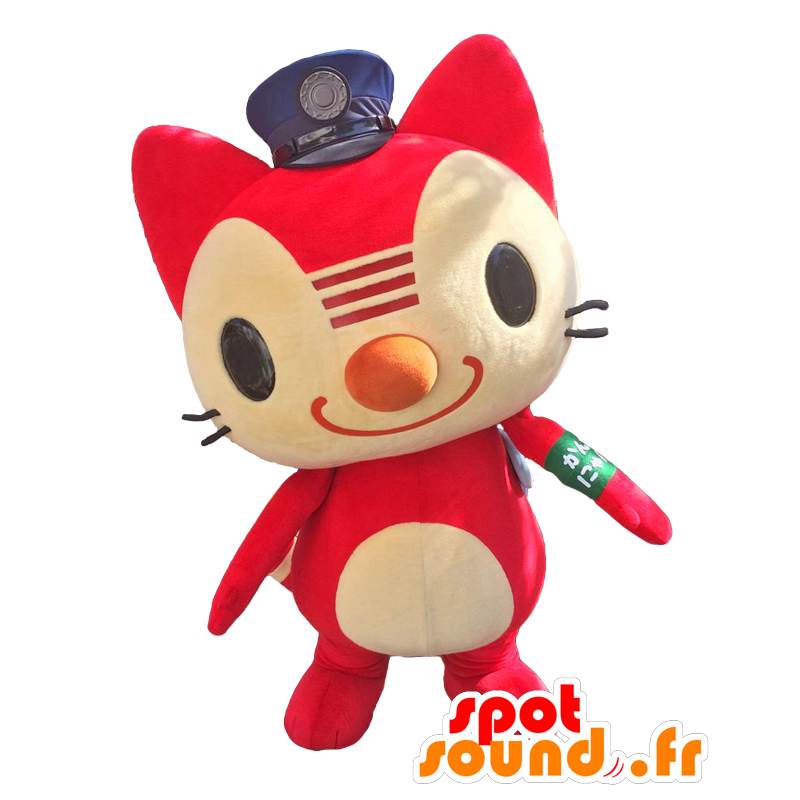 Mascotte de Kannyan, chat rouge avec une casquette de policier - MASFR27052 - Mascottes Yuru-Chara Japonaises