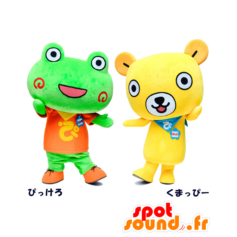 Mascots Pikkero and Ku Mappy, a frog and a bear - MASFR27057 - Yuru-Chara Japanese mascots