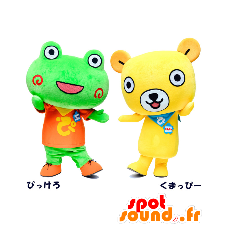 Mascoter af Pikkero og Ku Mappy, en frø og en bjørn - Spotsound Mascoter af Pikkero og Ku Mappy, en frø og en bjørn - Spotsound