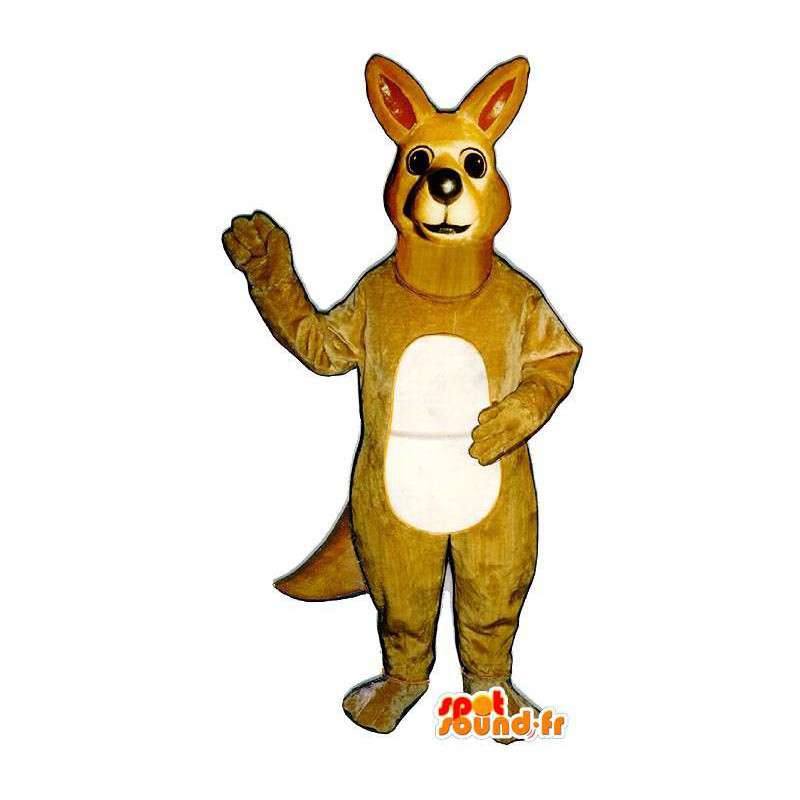 Mascotte de kangourou jaune beige, très réaliste - MASFR006998 - Mascottes Kangourou