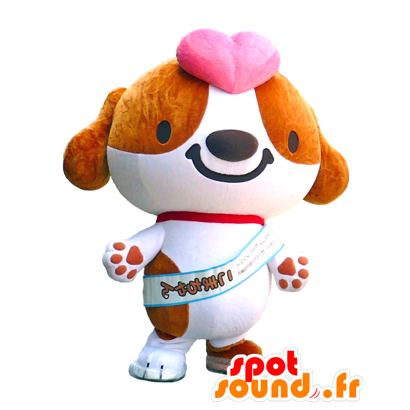 Koma-chan maskot, brun och vit hund - Spotsound maskot