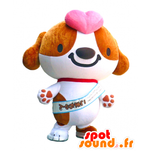 Koma-chan maskot, brun och vit hund - Spotsound maskot